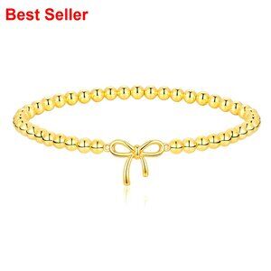 14K Gold Plated Stretch Bracelet Stackable Layered Charm Accessories